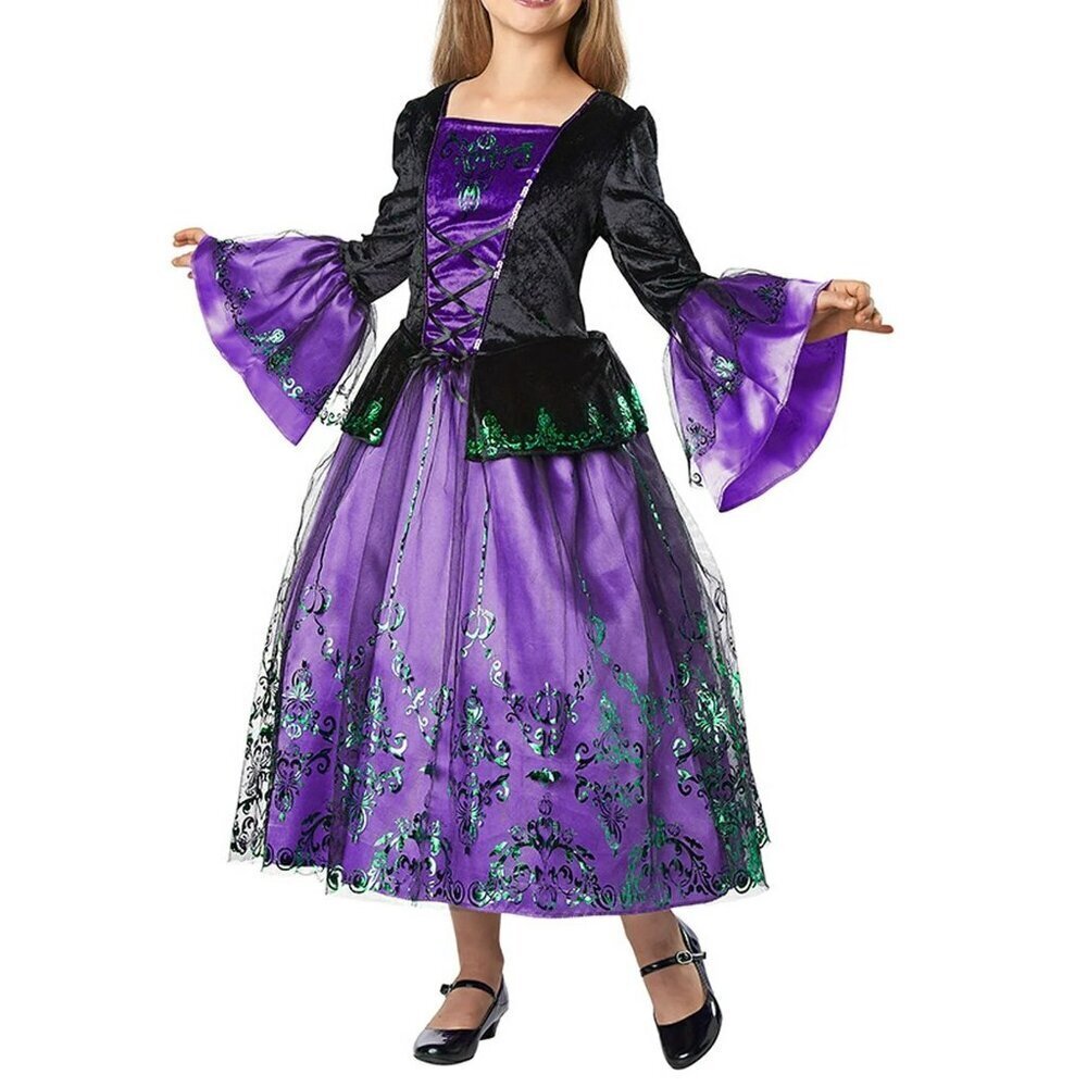 Seasons Girl's Purple Fit & Flare Enchanting Witch Costume Dress Small